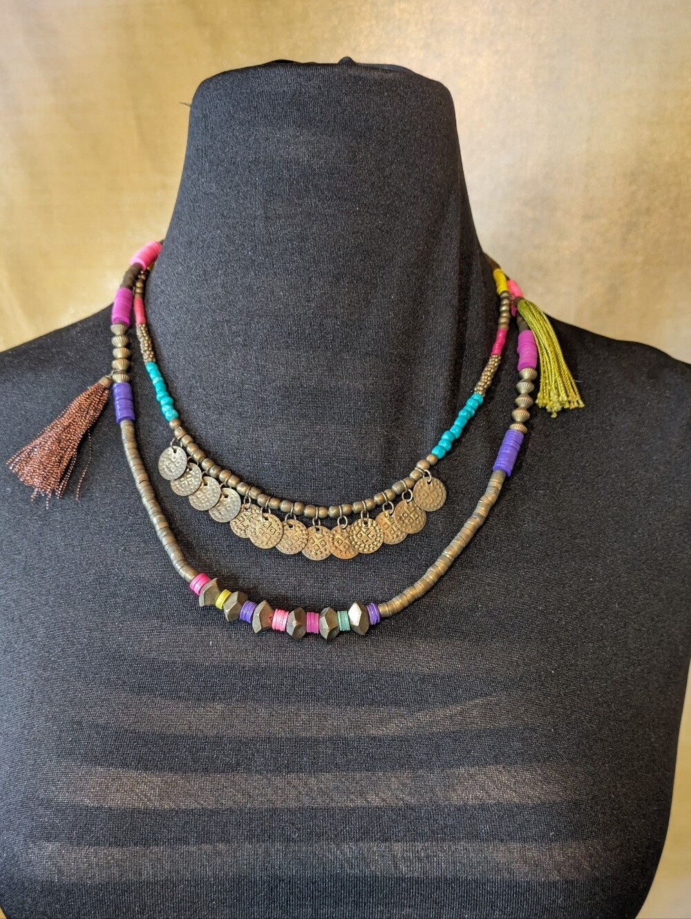 Boho Layered Statement Necklace with Coins & Tassels
